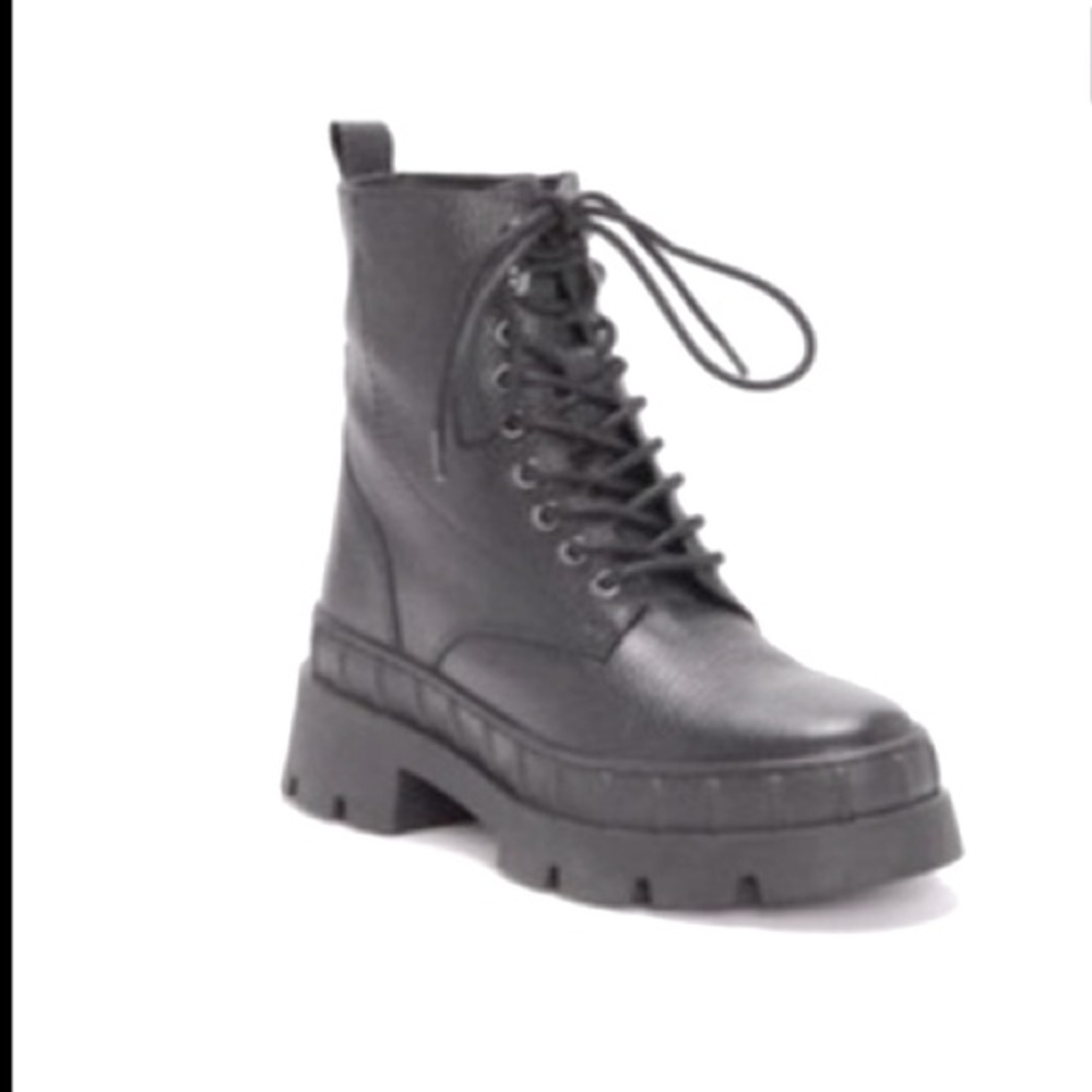 Vince Camuto Black Leather Lug Sole Combat Hightop Motor Biker Boots Nashlen 5
